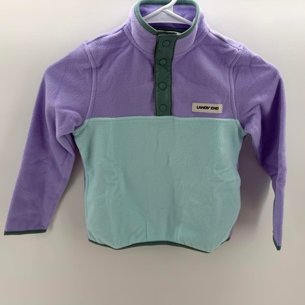 Land's end Little Girl's Soft Fleece in Lavender & Mint with Snap Button Closure